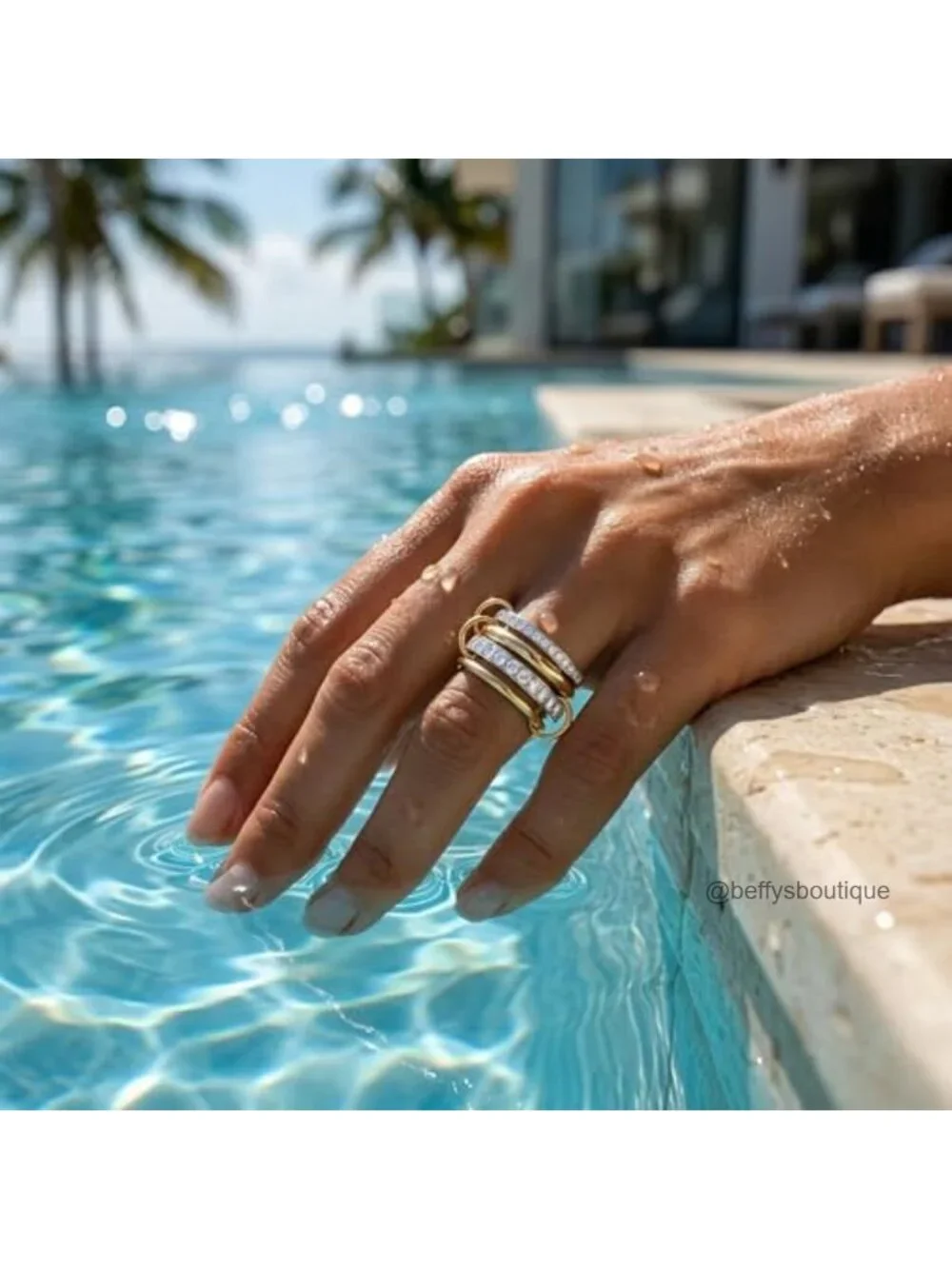 Stackable Gold Silver Band Rings Chunky Cubic Zirconia Statement Women's Ring